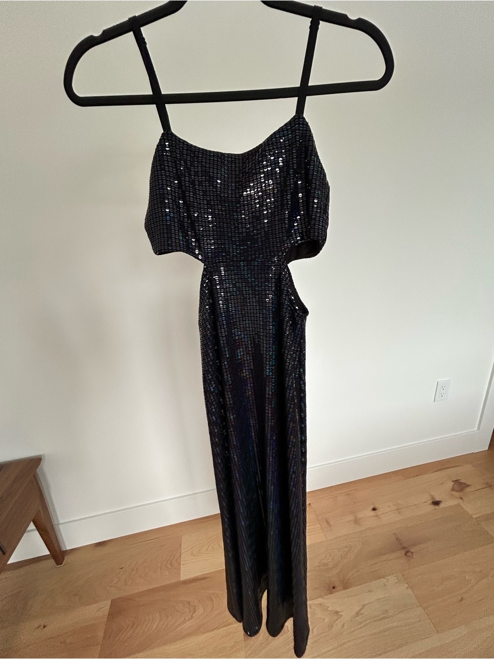 Audrey 3+1 Black Sequin Backless Cutout Gown